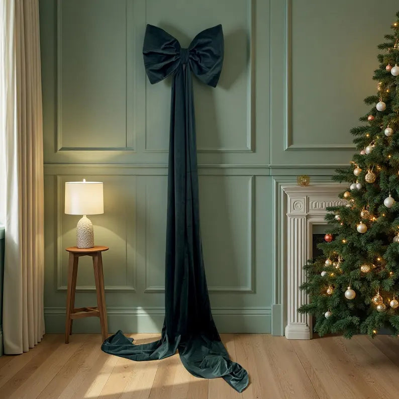 Extra Large Burgundy Velvet Christmas Tree Bow with Pearl Trim