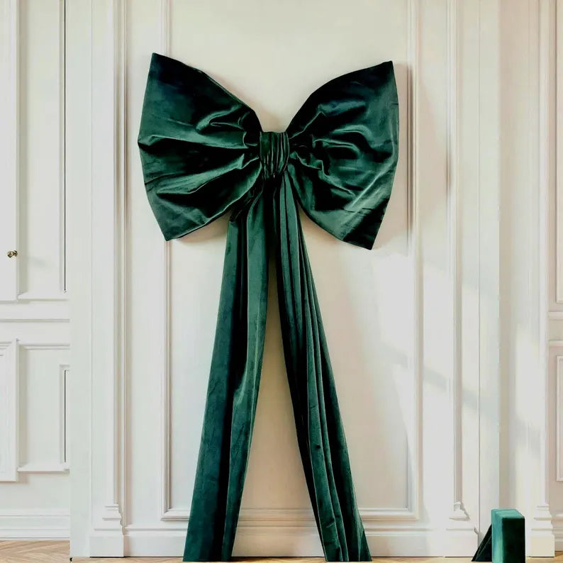 Extra Large Burgundy Velvet Christmas Tree Bow with Pearl Trim
