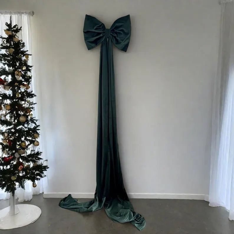 Extra Large Burgundy Velvet Christmas Tree Bow with Pearl Trim
